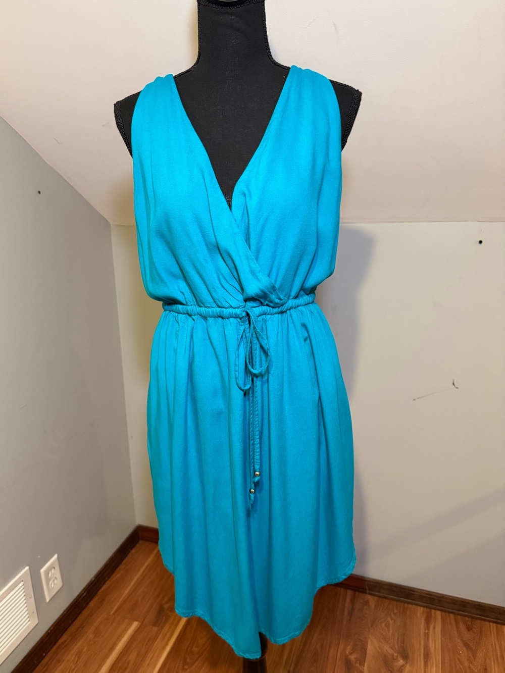 Swimsuits For All Teal V-Neck Drawstring swim coverup